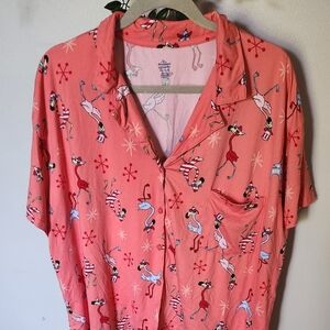 Women's Coral Patriotic Flamingo-Print Short Sleeve Sleep Shirt
